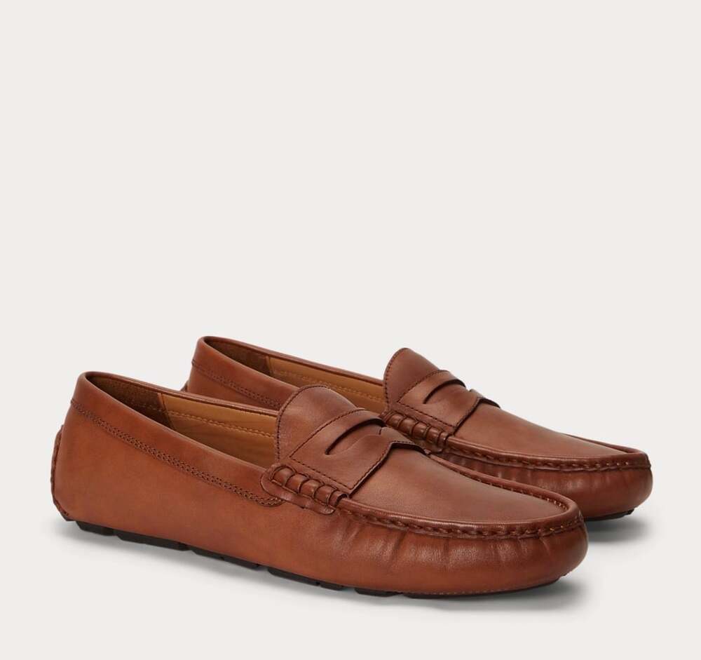 Polo Ralph Lauren Men's Brown Leather Penny Loafers Driving Shoes cognac size 10